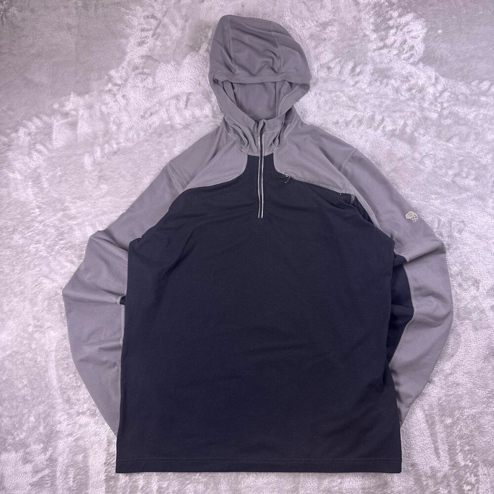 Mountain Hardwear 1/2 Zip Hoodie Men’s Large Gray Black Stretch Pullover Outdoor